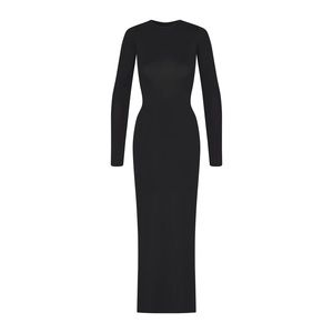 SMOOTH LOUNGE CREW NECK LONG SLEEVE DRESS | ONYX - ONYX / XXS x 1
